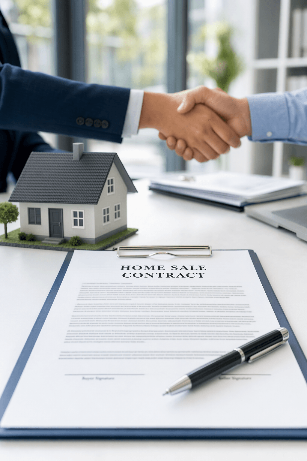 Handshake over a signed contract — placeholder for unicorn deal moment
